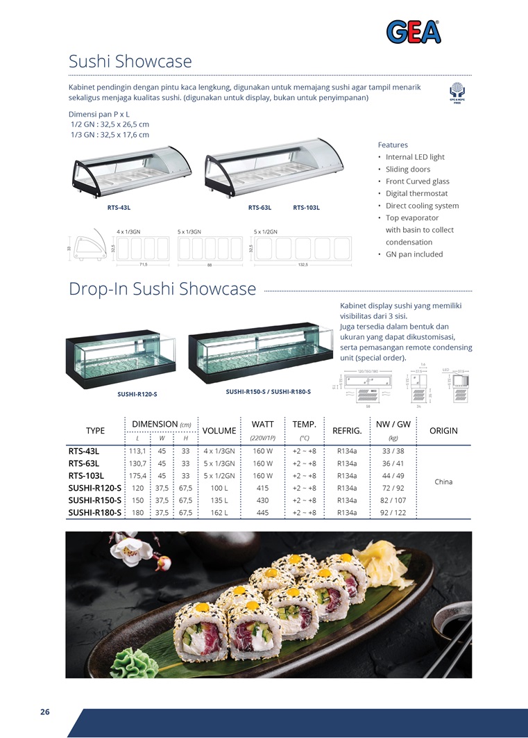Sushi Showcase Tempat Display Sushi Pemajang GEA RTS-43L