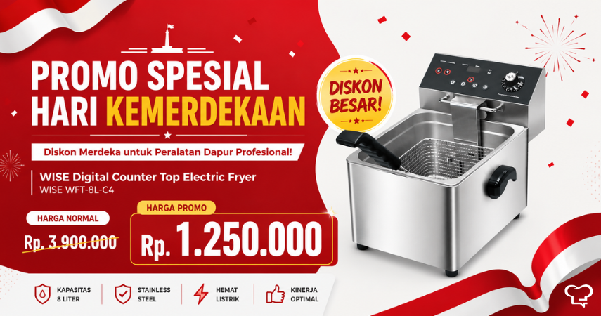 Digital Counter Top Electric Fryer WISE WFT 8L Sebuah mesin yang digunakan untuk memasak berbagai produk makan di dalam tangki penggorengan dan dilengkapi dengan overheat protection, untuk mencegah kerusakan produk atau kebakaran. Beli Produk WISE termurah di Indonesia! Belanja online di DuniaMasak sekarang dan temukan diskon Produk WISE lainnya untuk mendapatkan harga terbaik.