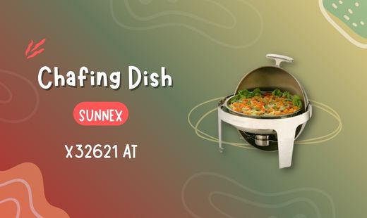 Pemanas Makanan Chafing Dish SUNNEX X32621 AT adalah wadah yang digunakan untuk menjaga makanan selalu hangat. Biasanya dipakai di dalam layanan prasmanan.