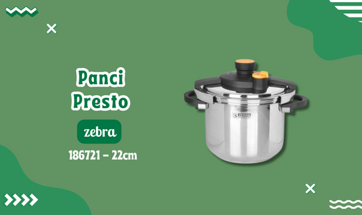 Panci Presto merupakan alat masak berbentuk panci yang mampu memasak makanan dengan lebih cepat, lebih sehat, dengan kandungan gizi dan rasa yang tetap terjaga.