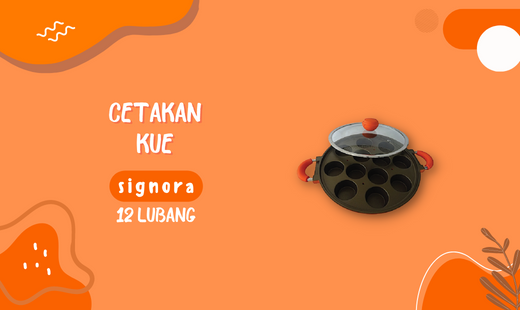 Cetakan Kue SIGNORA 12Lubang Dapat menghasilkan berbagai macam kue, seperti apem, kue lumpur, serabi, poferjes, dll. anti lengket / non stick coating.