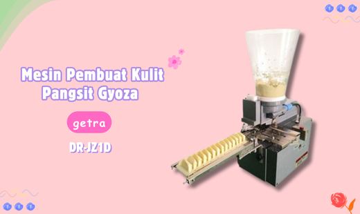 Mesin Pembuat Kulit Dumpling Maker Pangsit Gyoza Semi Auto Table GETRA DR-JZ1D Mesin ini untuk membuat dumpling dengan isiannya (filling) pada hopper. Cocok untuk membuat : Kuotie Ayam, Jiaozi, Dimsum, Gyoza. Mesin berukuran portable ini bekerja secara semi otomatis dengan kapasitas produksi hingga 1500 pcs tiap jam.