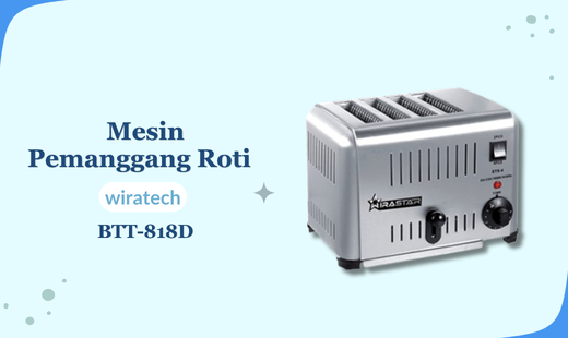Pemanggang roti WIRATECH merupakan alat yang memiliki 4 slot pemanggang roti sehingga bisa memanggang 4 roti sekaligus. Biasanya alat ini sangat cocok digunakan di rumah tangga, hotel, kantor, restaurant ataupun lainnya. Pemanggang roti ini memiliki design yang simple dan terbuat dari material stainless steel berkualitas sehingga tidak dapat berkarat jika terkena air, sangat mudah pengoperasiannya dan sangat mudah dibersihkan.